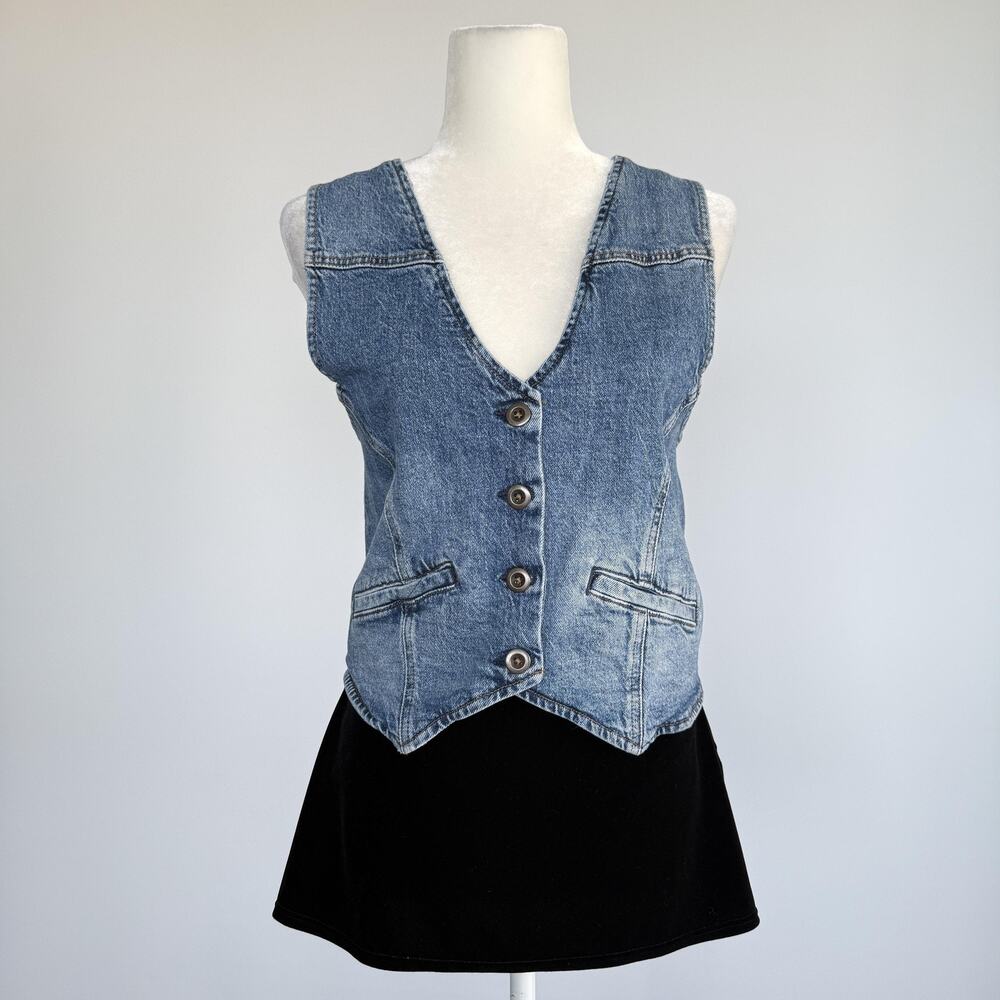 Ana A New Approach Vest Womens XL Blue Denim Button Front Adjustable Back